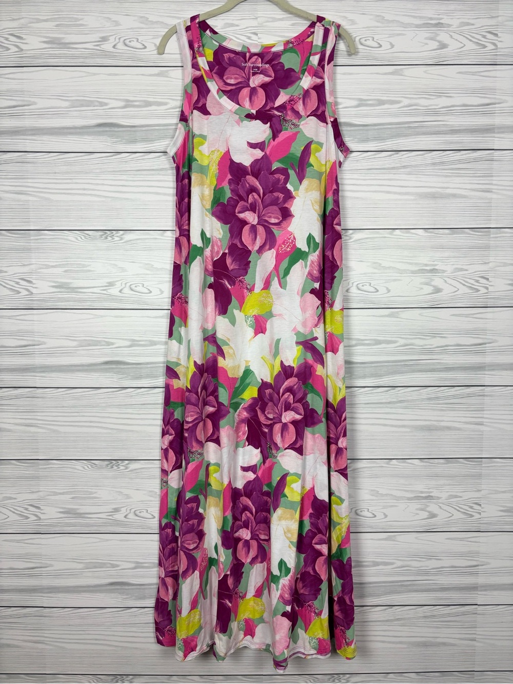Soft Surroundings purple floral cotton/modal maxi dress size large - Picture 1 of 6